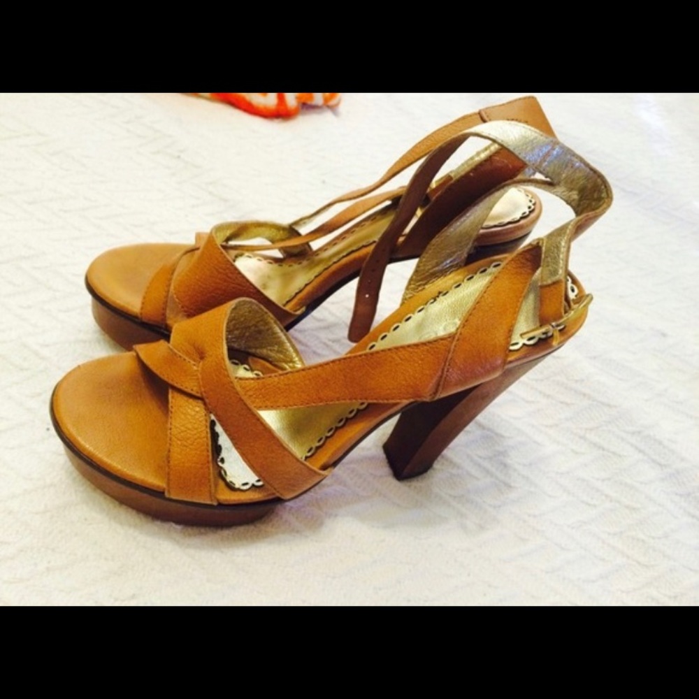 Tan Bebe platform heels